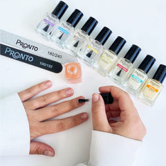 Pronto Garlic Hardener 12-free label communicates toxin-free protection for nails
