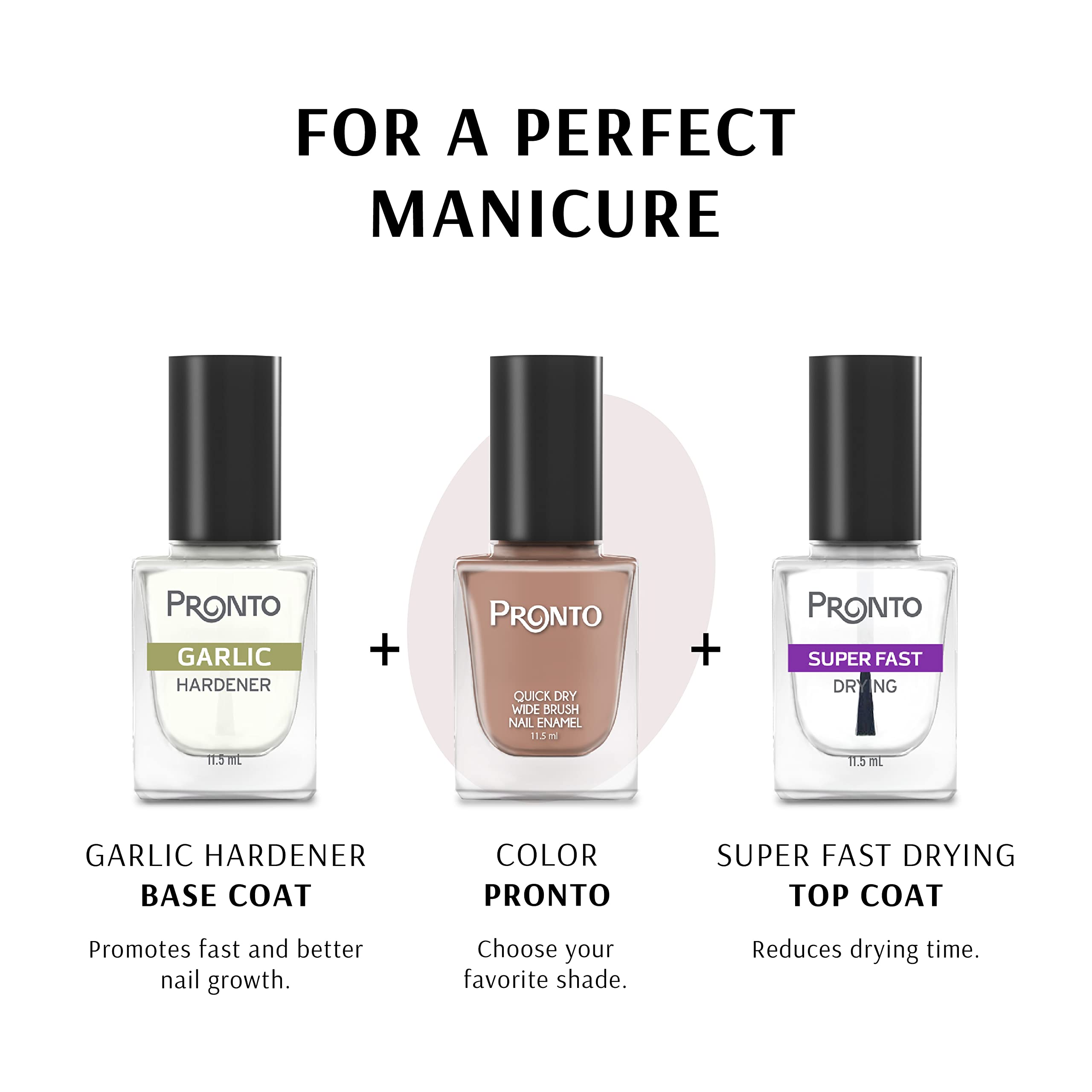 Pronto Garlic Hardener ingredients graphic emphasizing vegan, toxin-free formulation