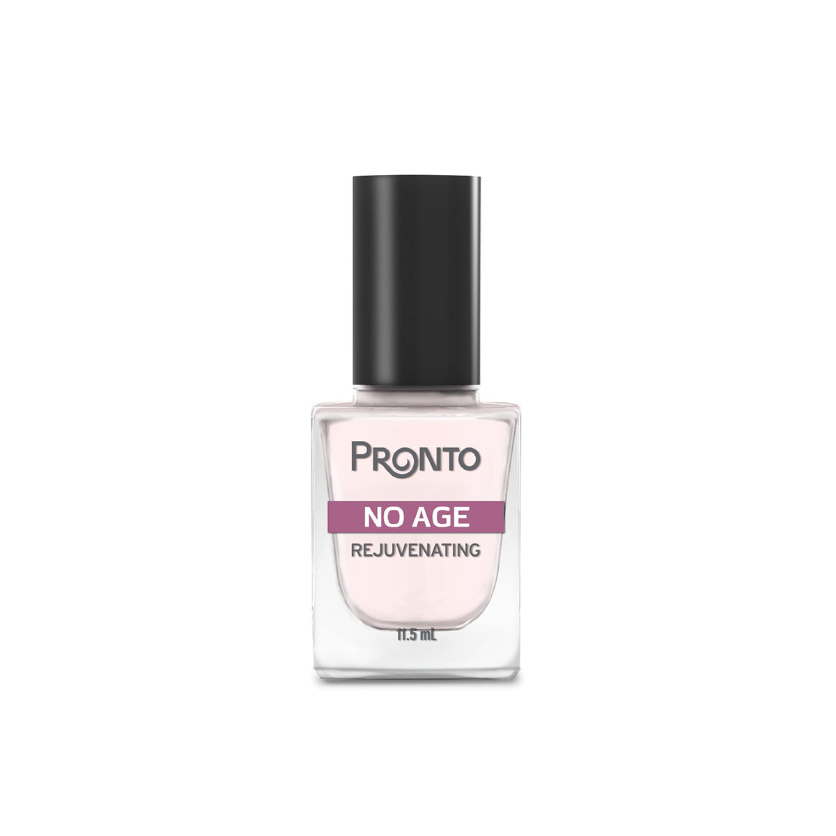 Pronto No Age bottle closeup highlighting a gentle formula for stronger, healthier nails.