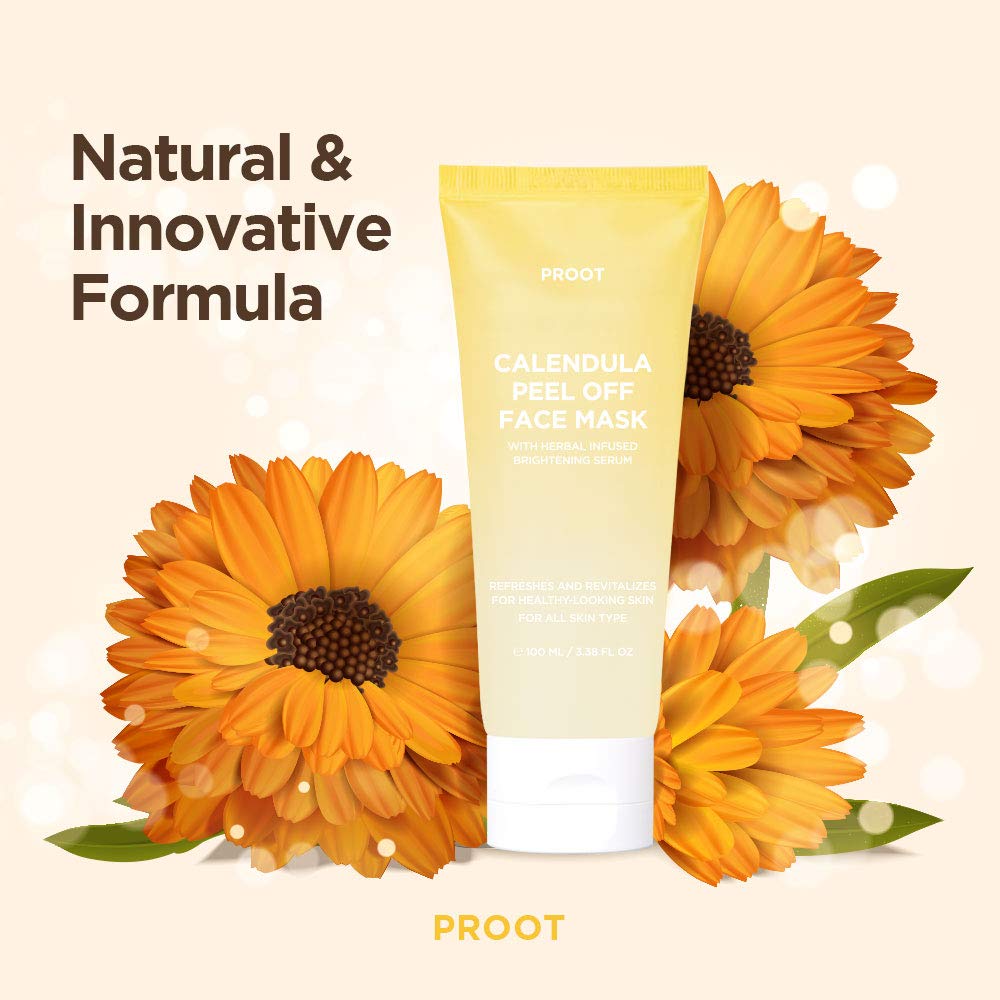 PROOT Calendula Peel Off Mask packaging box highlights vegan and cruelty-free ethos