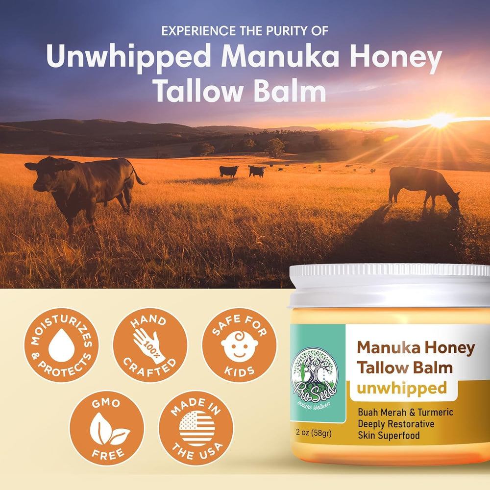 ProSeed Manuka honey enriched balm indicating nourishing skin for all ages.