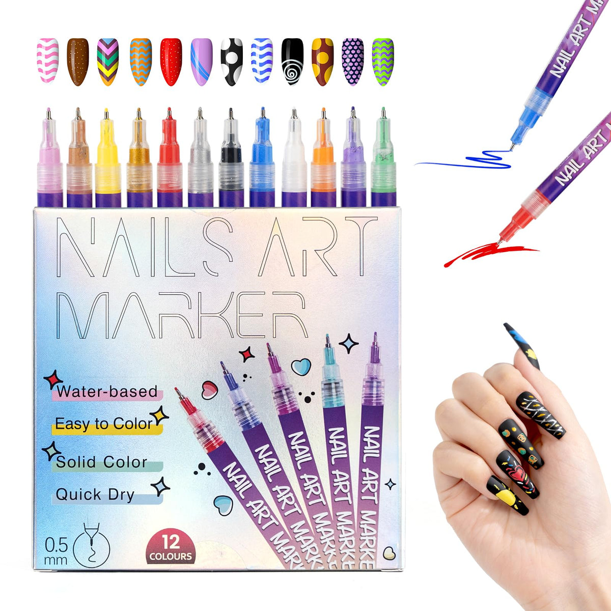 PROTECTMETER Nail Art Pen 12 colors for vibrant at-home designs.