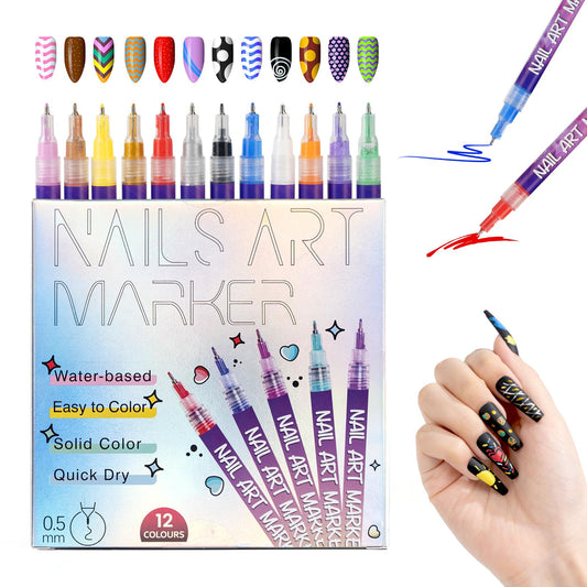 PROTECTMETER Nail Art Pen 12 colors for vibrant at-home designs.
