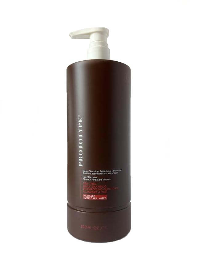 PROTOTYPE Tea Tree Shampoo bottle delivers a refreshing scalp cleanse.