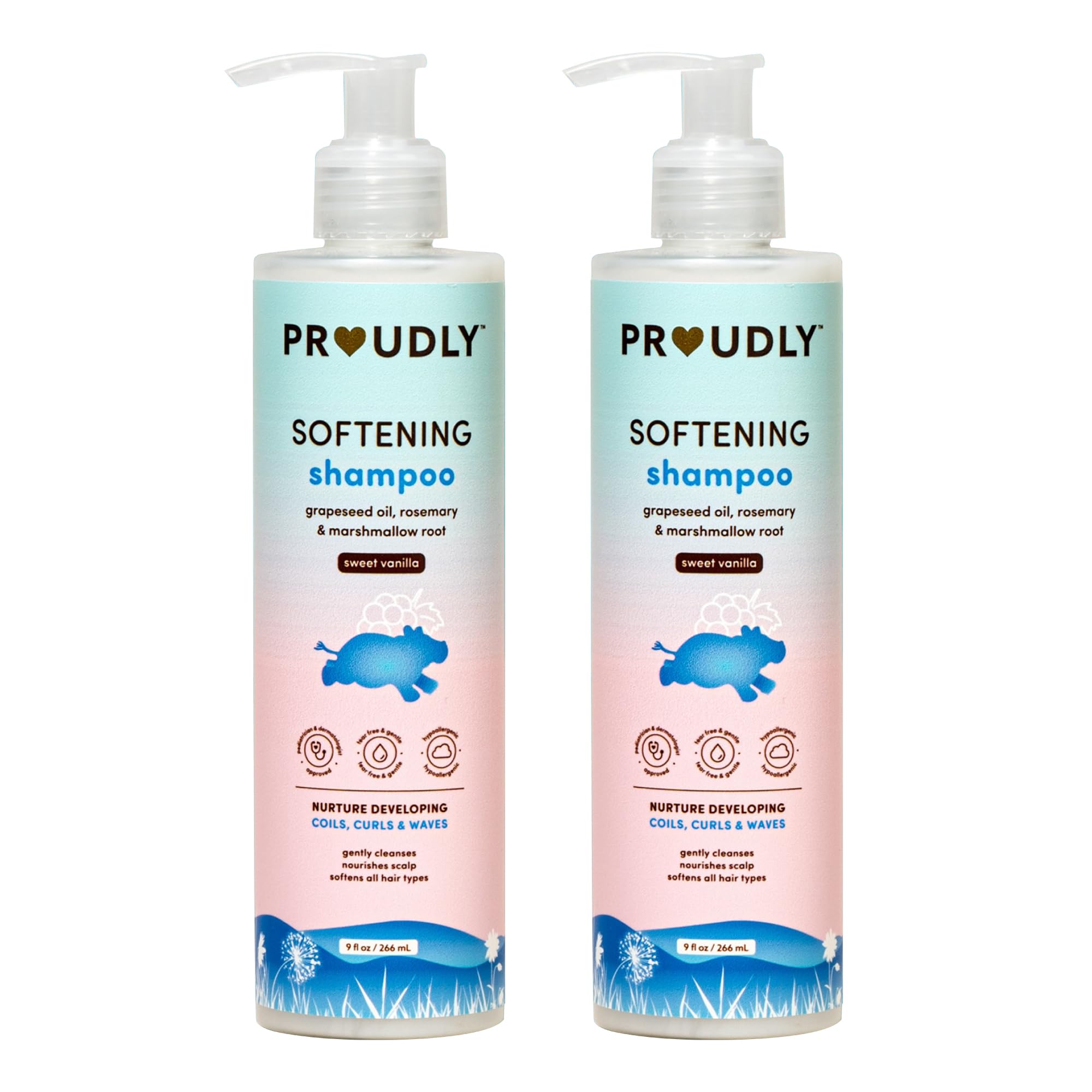 PROUDLY Softening Shampoo bottle showing gentle cleansing for babies' curls