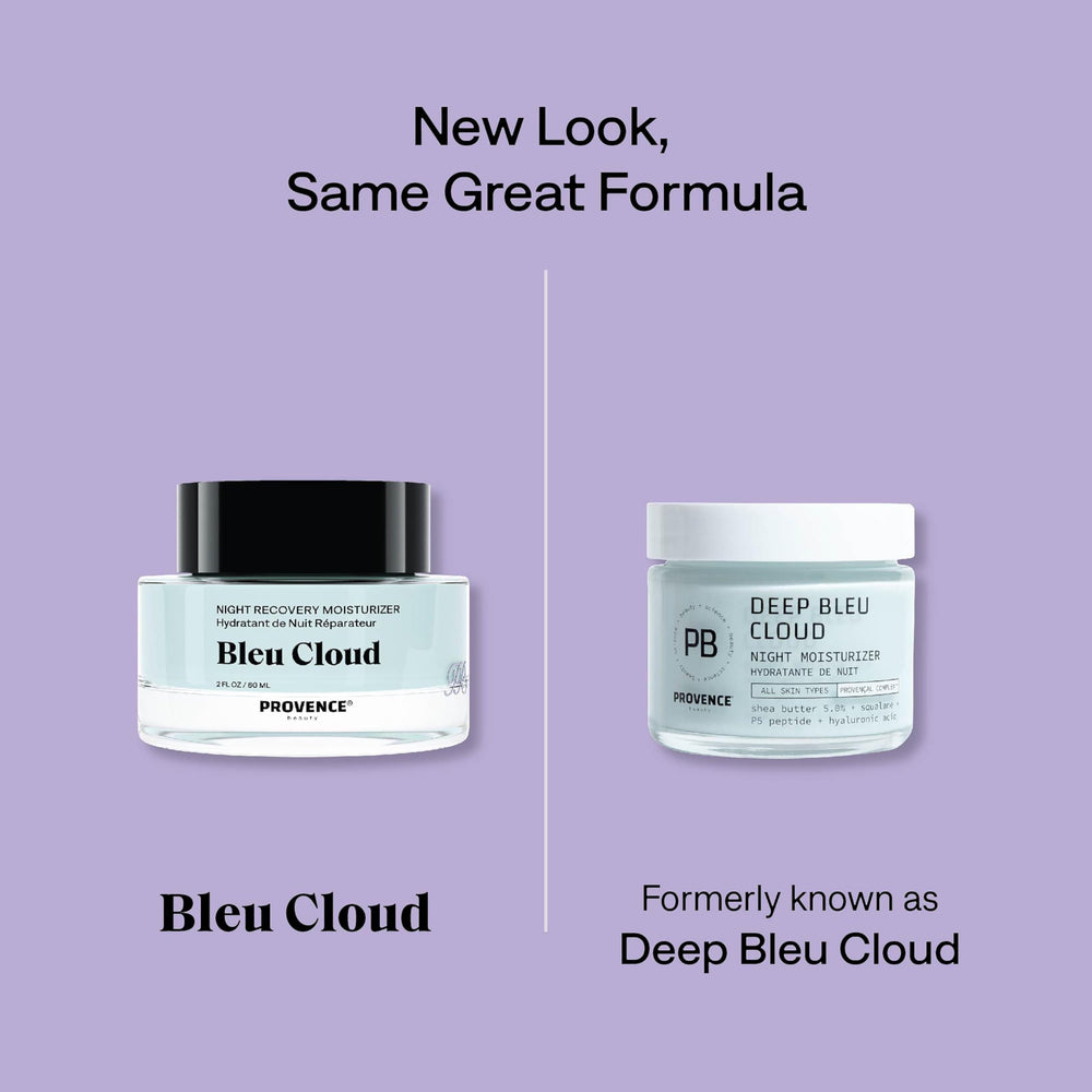 Provence Beauty Bleu Cloud Night Moisturizer on face demonstrates balanced tone and comfort