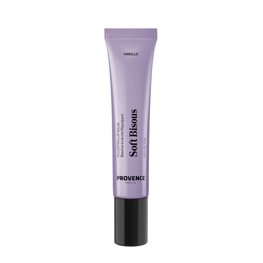 Provence Beauty Soft Bisous lip balm tube closeup showing hydrating formula.