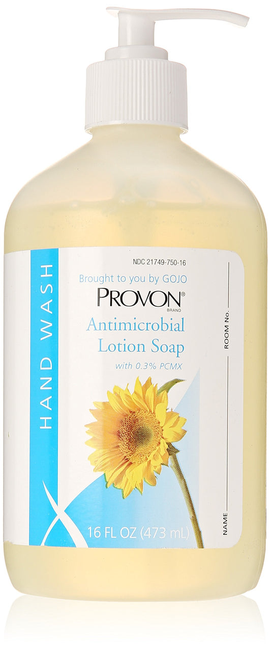 Provon antimicrobial lotion soap bottle front view, highlighting PCMX cleansing action for hand hygiene.