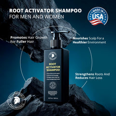 Psalmonica Root Activator with black sesame visual emphasizing nourishing strands.