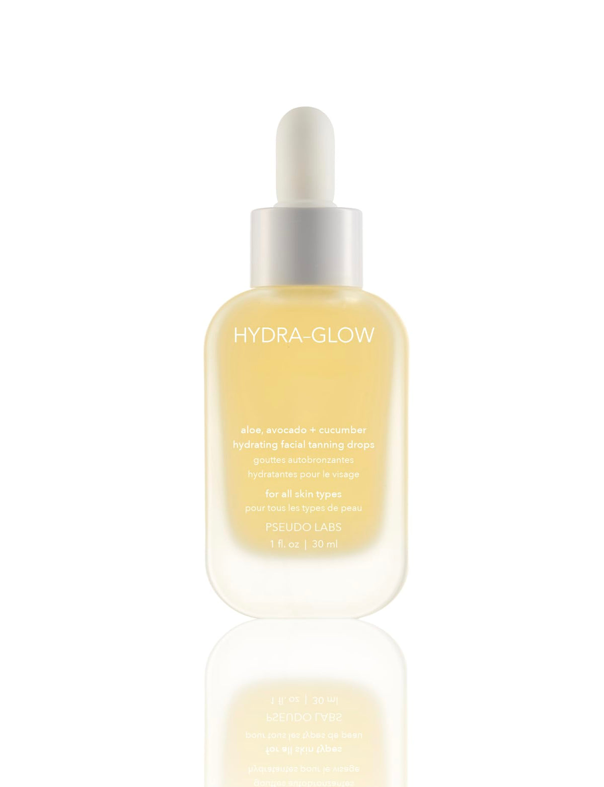 Pseudo Labs Hydra Glow facial drops bottle highlighting customizable, natural-looking tan