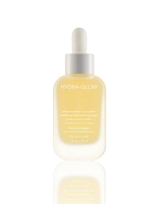 Pseudo Labs Hydra Glow facial drops bottle highlighting customizable, natural-looking tan