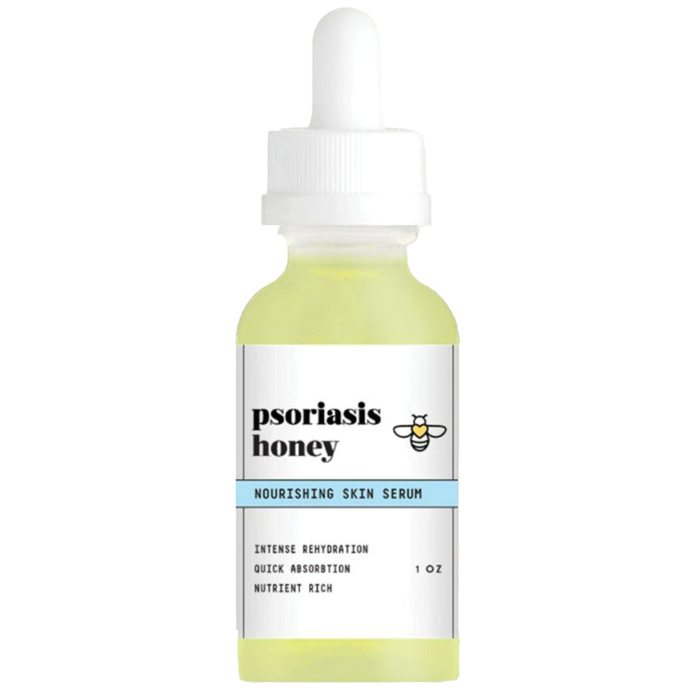 Psoriasis Honey Nourishing Scalp Serum bottle provides non-greasy hydration for sensitive skin