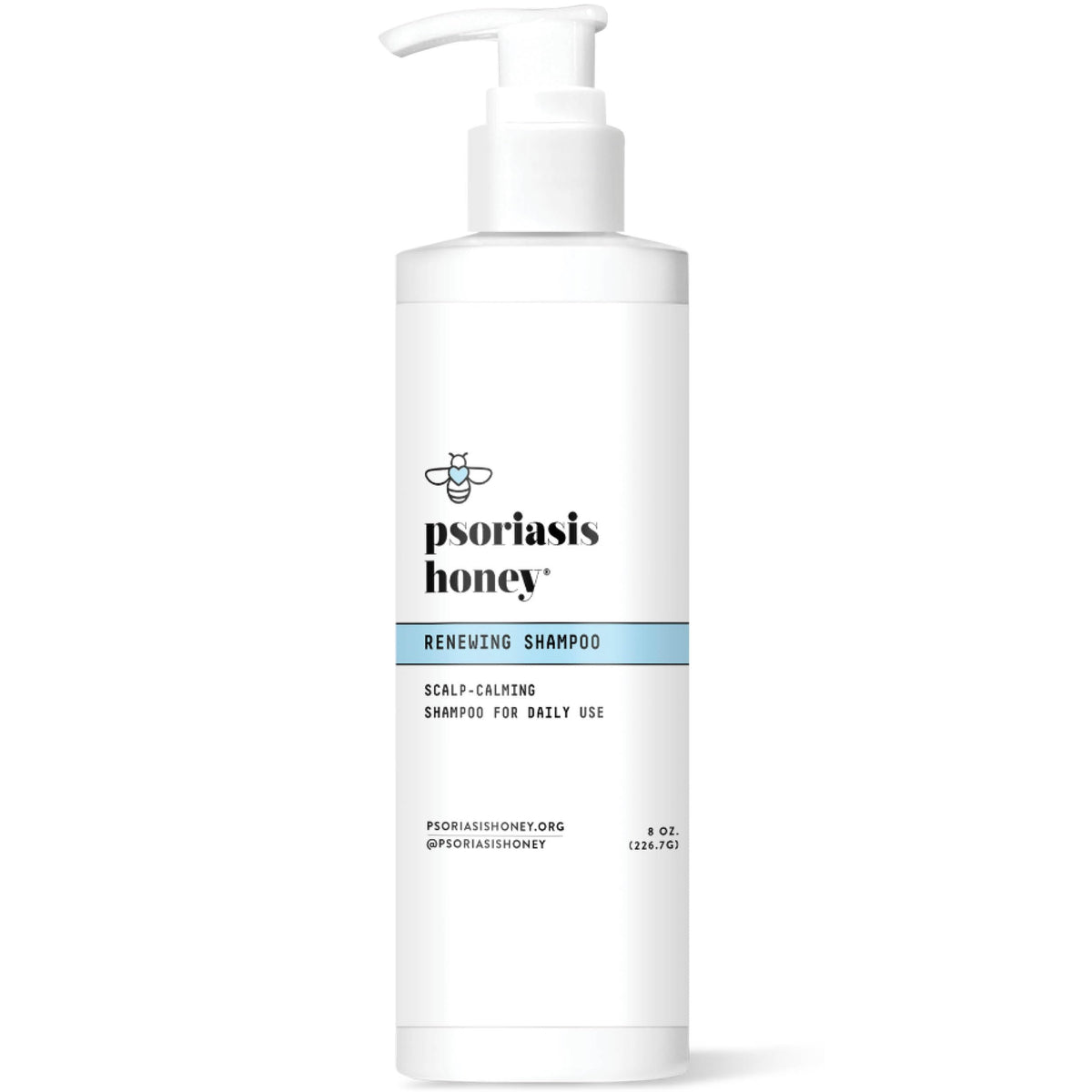 PSORIASIS HONEY Renewing Shampoo bottle highlights a nourishing formula for itchy, dry scalp