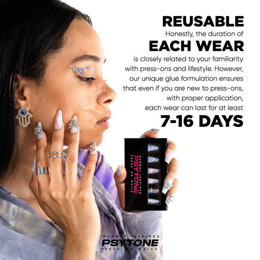 PSYTONE nails with glossy finish for a long-lasting shine.
