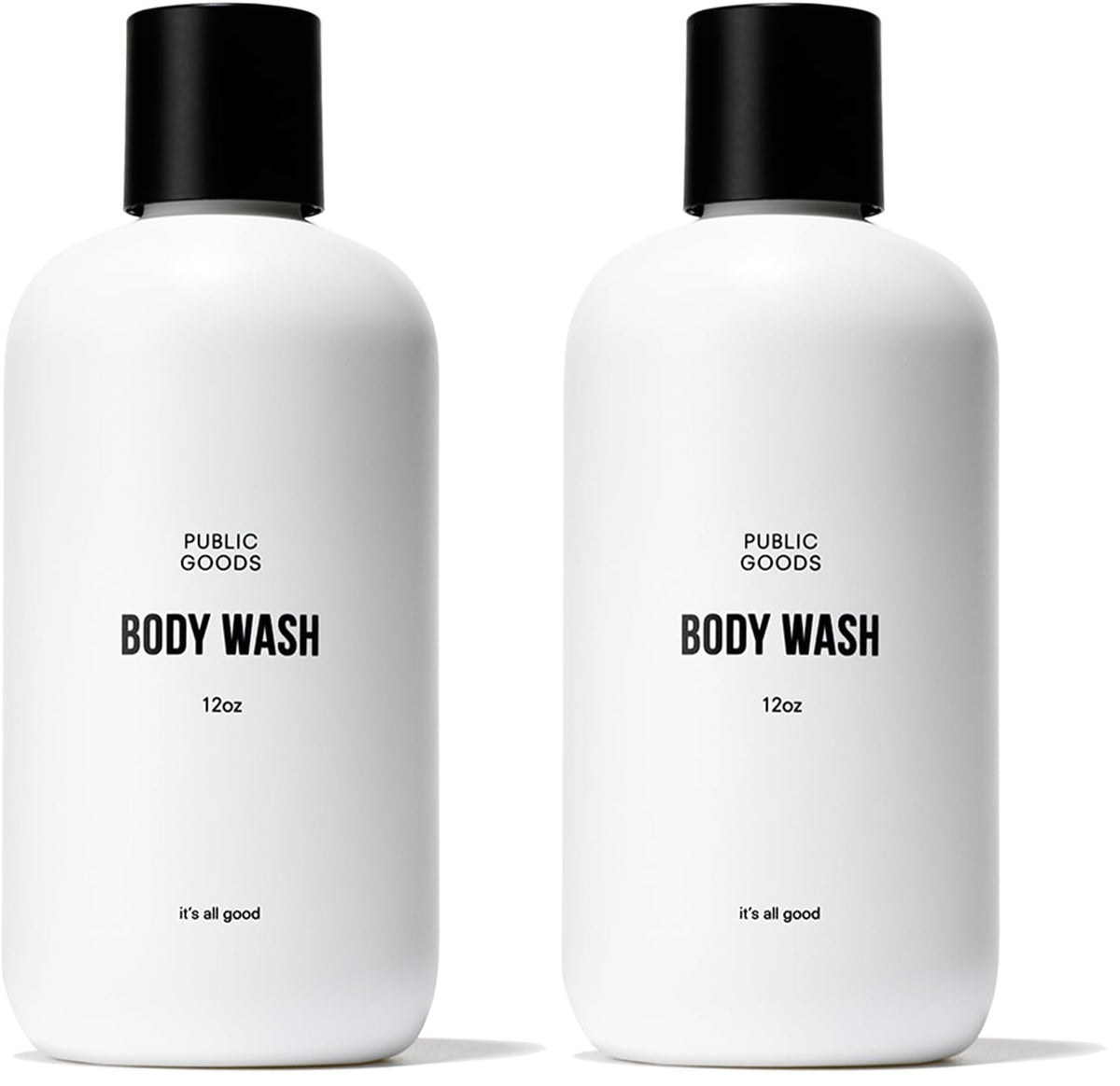 Public Goods Body Wash bottle closeup showing gentle cleansing with essential oils.