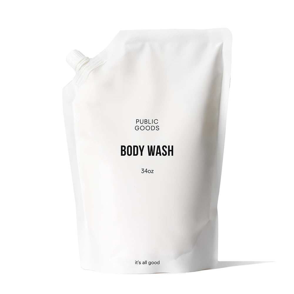 Public Goods body wash bottle front view for sustainable refill routines.