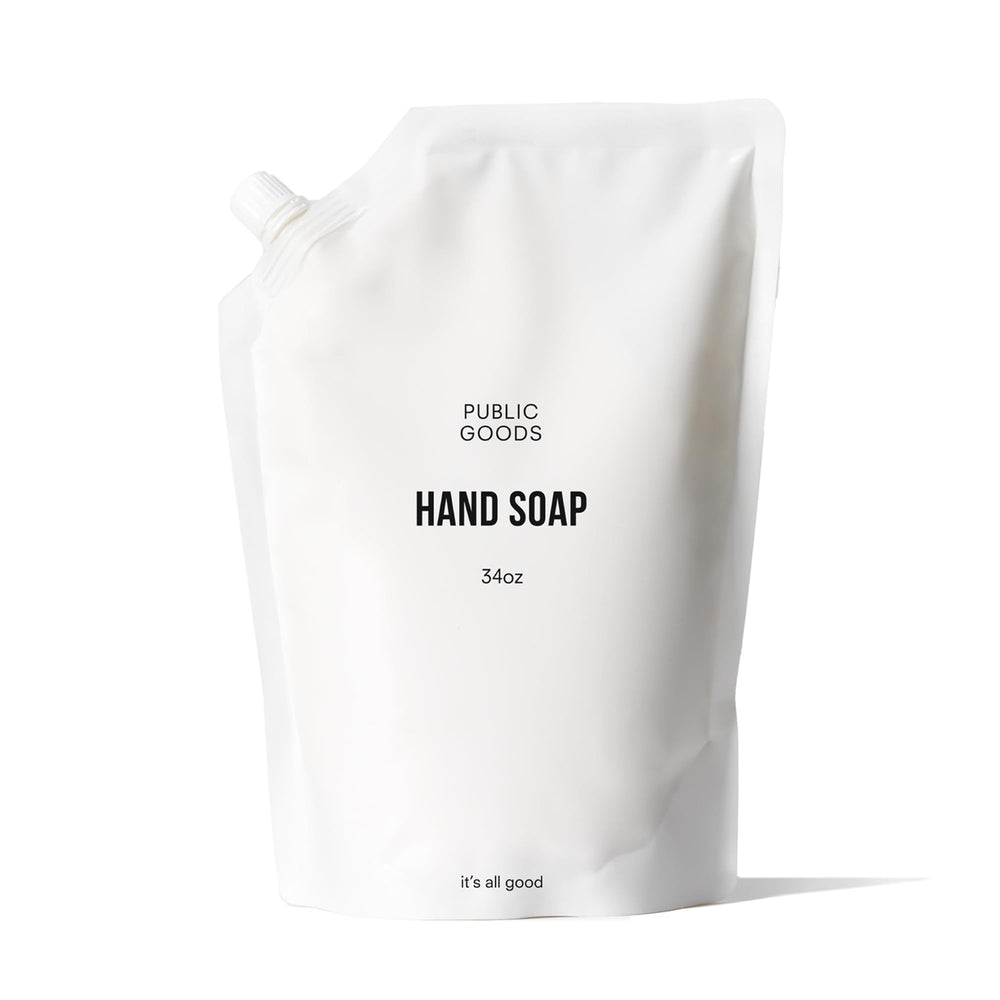 Public Goods hand soap bottle pour for quick, convenient handwashing.