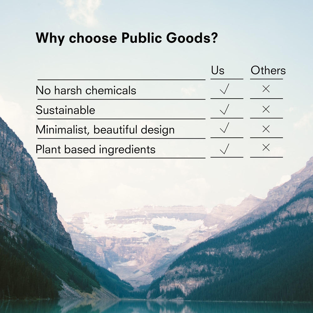 Public Goods hand soap used in kitchen and bathroom for everyday tasks.