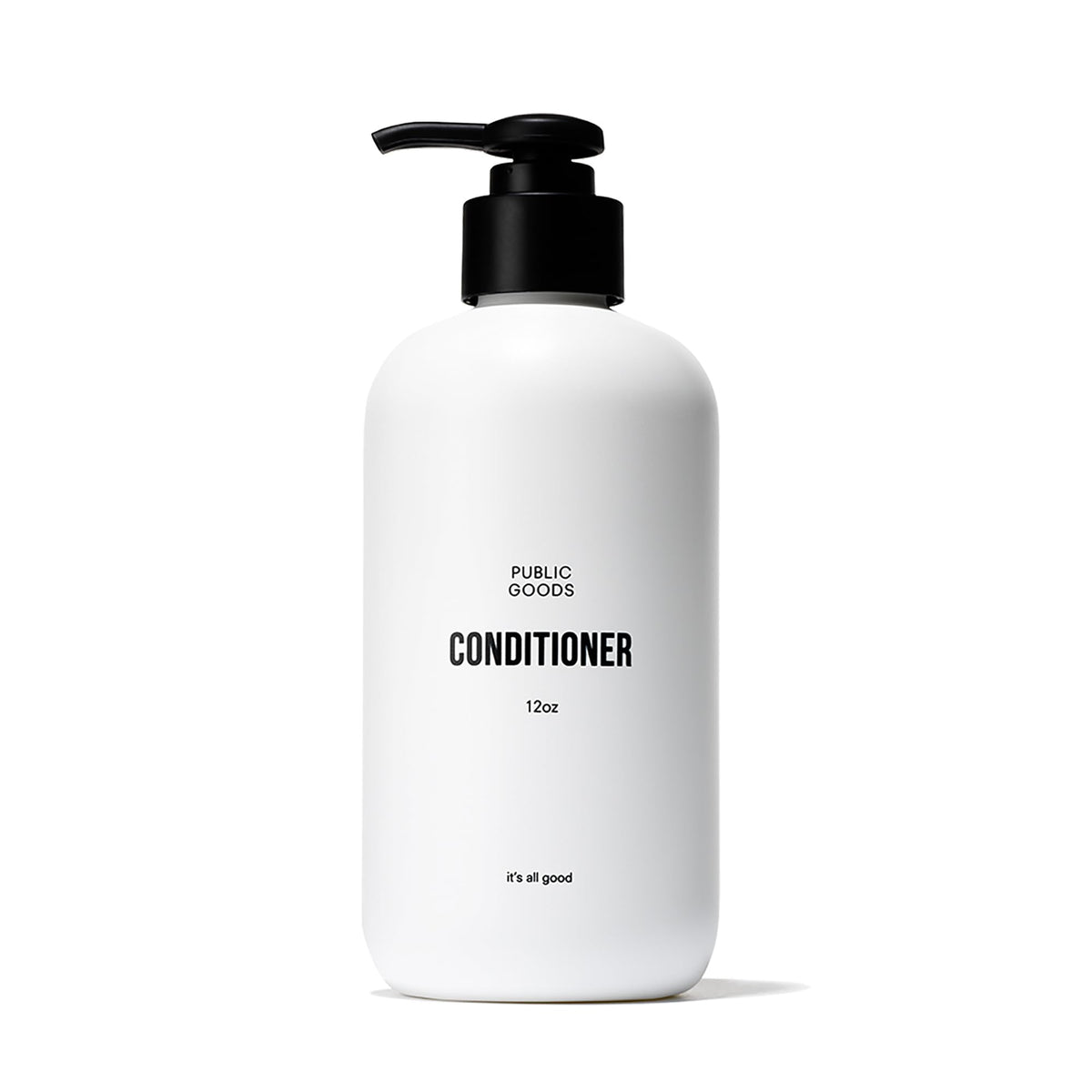 Public Goods conditioner bottle on sink highlighting natural ingredients for daily hydration.