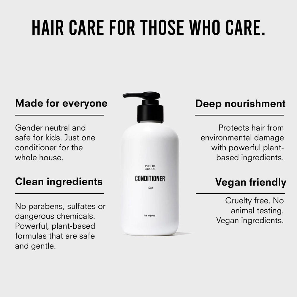 Public Goods conditioner natural ingredients close-up reveals essential oils blend.