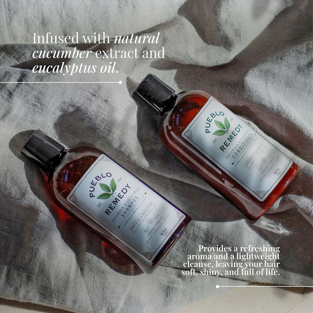 Fragrance notes of cucumber and eucalyptus waft from Pueblo Remedy conditioner.