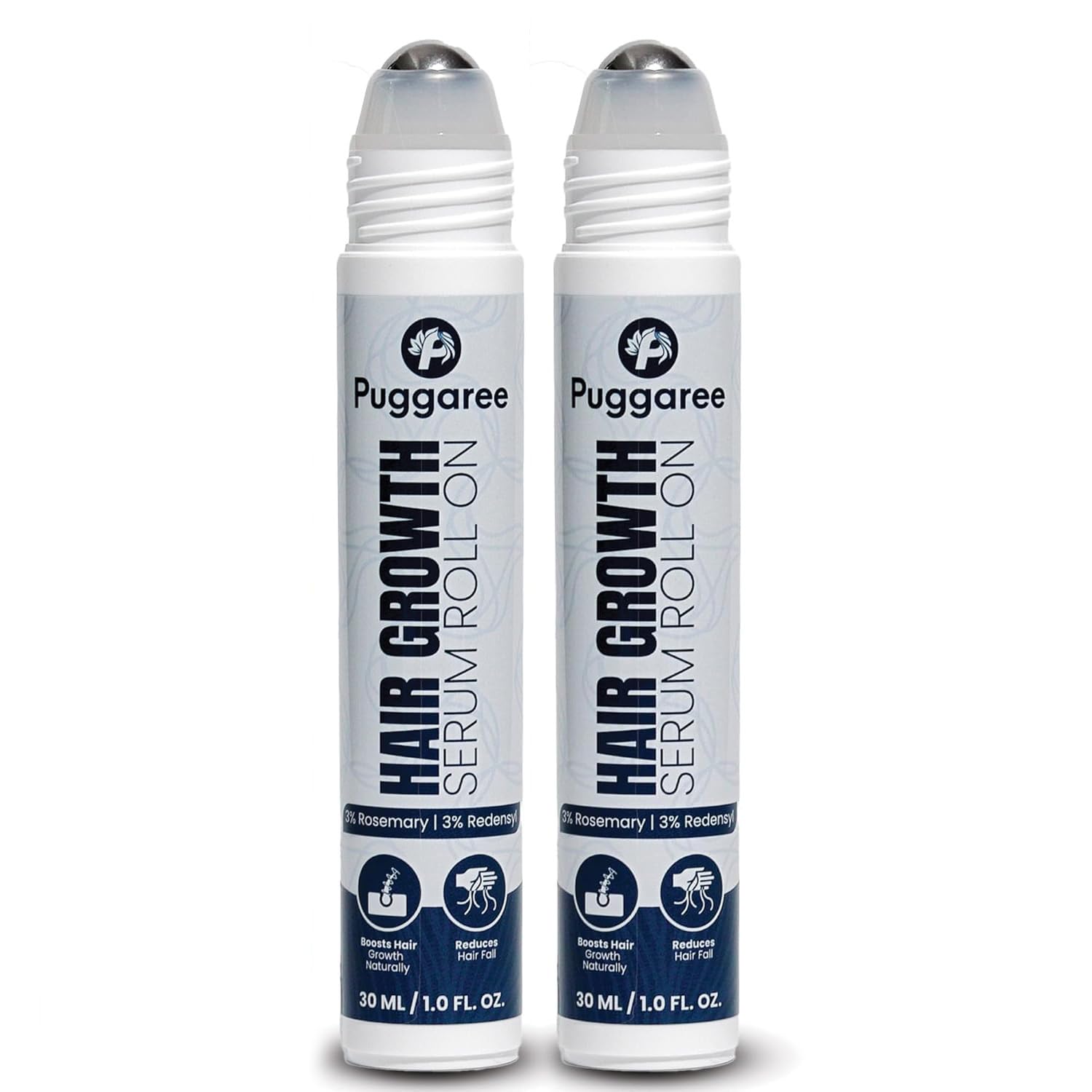 Puggaree rosemary hair growth serum roll-on 2-pack bottles for mess-free scalp care