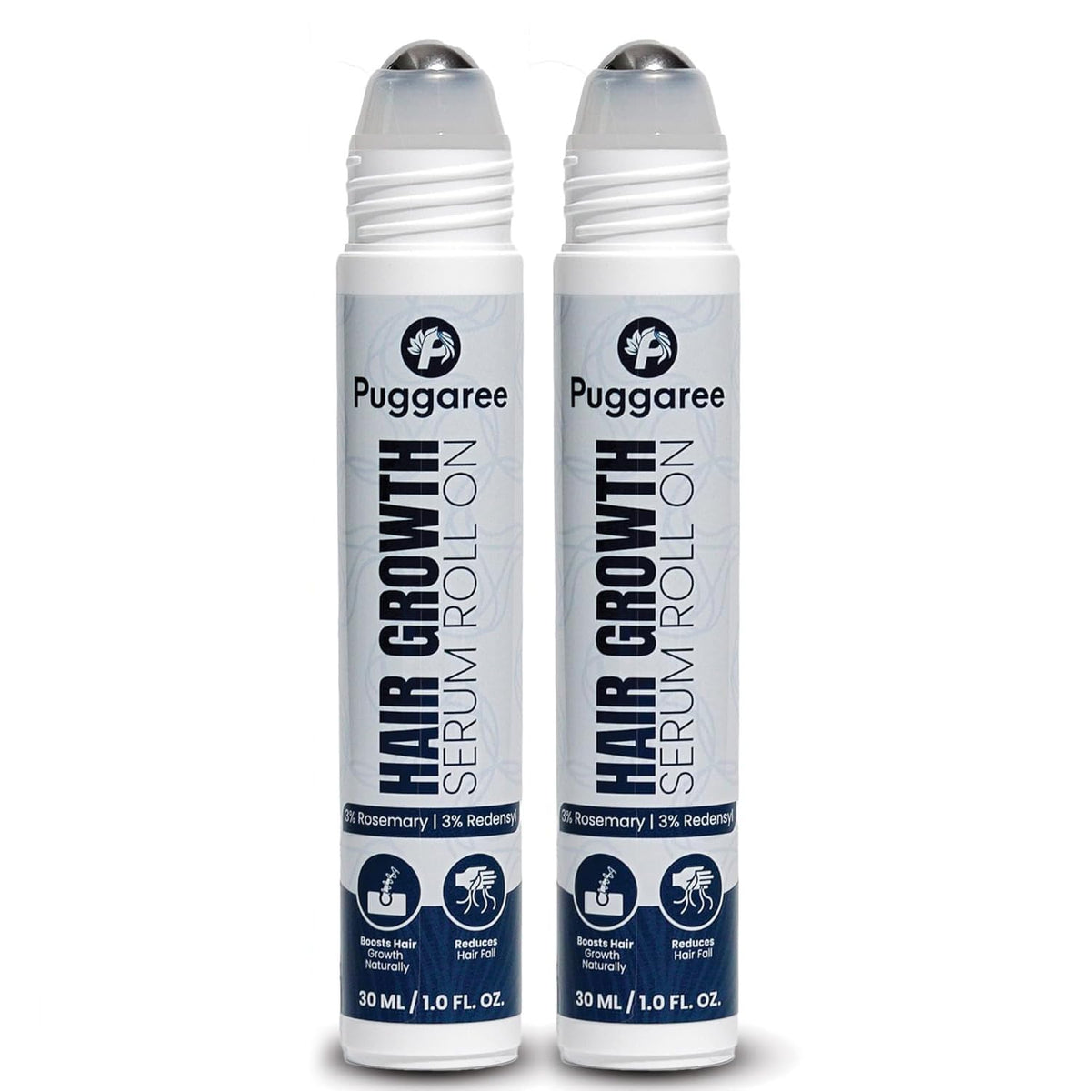 Puggaree rosemary hair growth serum roll-on 2-pack bottles for mess-free scalp care
