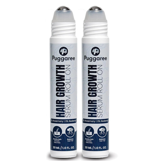 Puggaree rosemary hair growth serum roll-on 2-pack bottles for mess-free scalp care