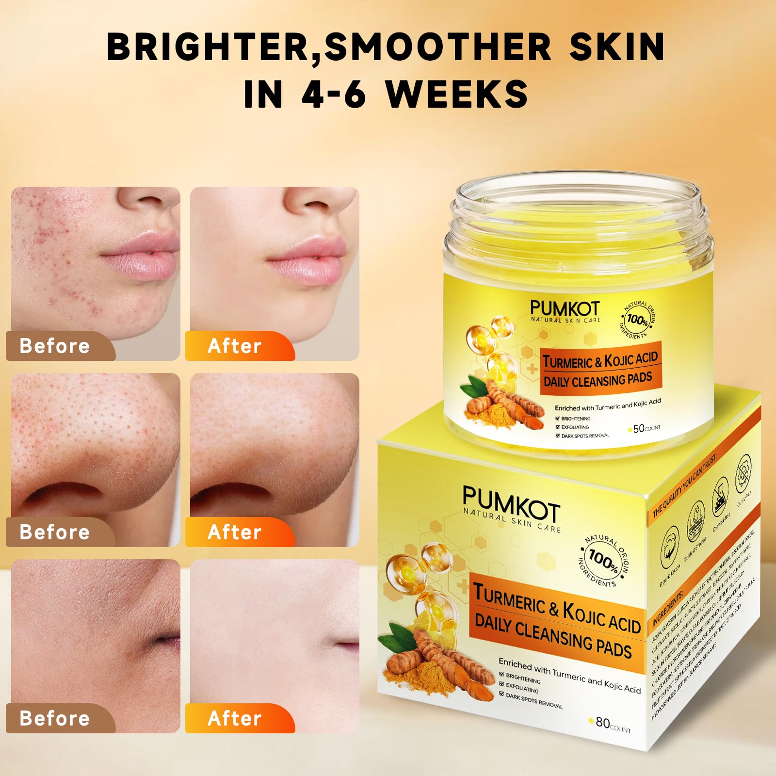 Exfoliating texture of Pumkot pad with turmeric and lemon.