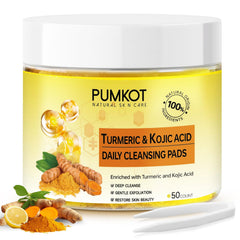 Pumkot Turmeric Kojic Acid Cleansing Pads packaging promotes easy daily cleansing.