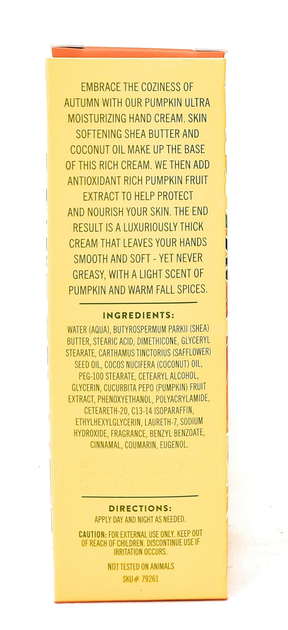 Pumpkin Ultra Moisturizing Hand Cream texture closeup highlights creamy hydration.