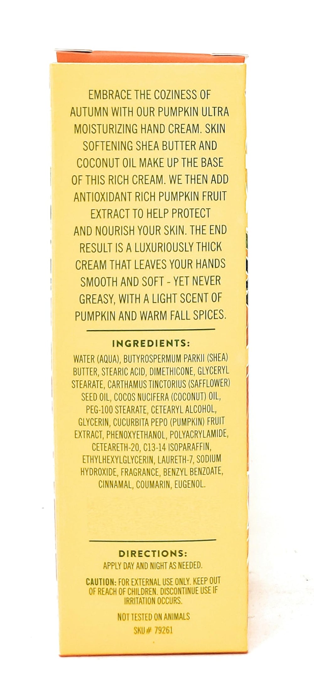 Pumpkin Ultra Moisturizing Hand Cream texture closeup highlights creamy hydration.