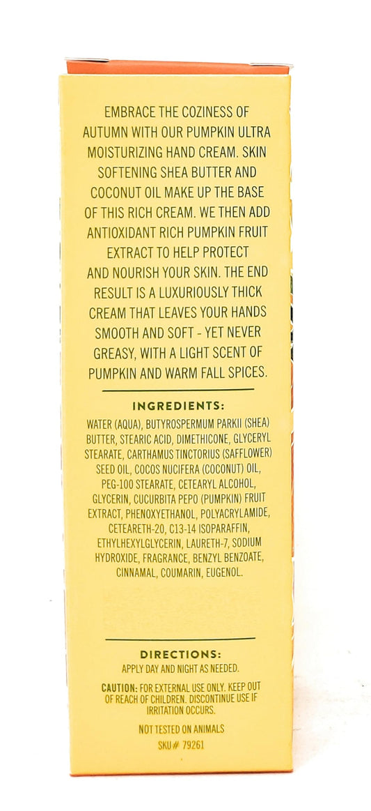 Pumpkin Ultra Moisturizing Hand Cream texture closeup highlights creamy hydration.
