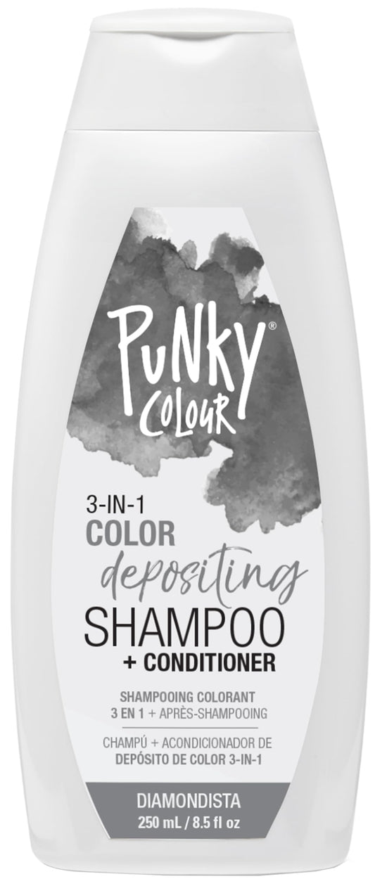 Punky Colour 3-in-1 Diamondista bottle pour demonstrates color-depositing cleanse for vibrant results.