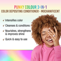 Punky Colour 3-in-1 foamy lather shows cleansing, conditioning, and tint in one step.