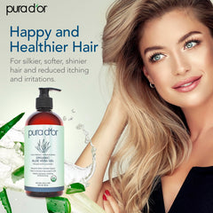 PURA D'OR Aloe Vera Gel nourishes hair and scalp with moisture and natural shine.
