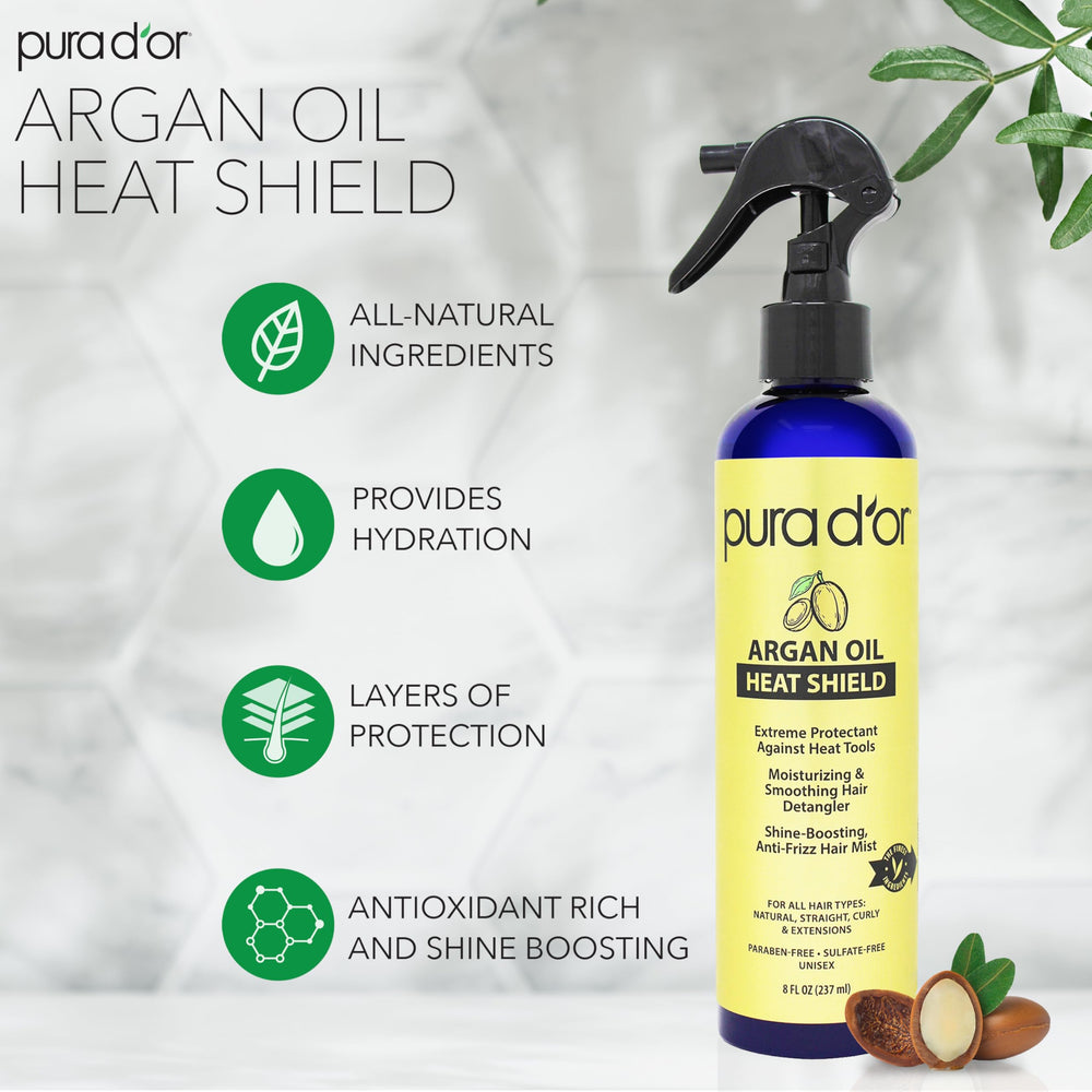 PURA D'OR Heat Shield spray ready for detangling protection during styling