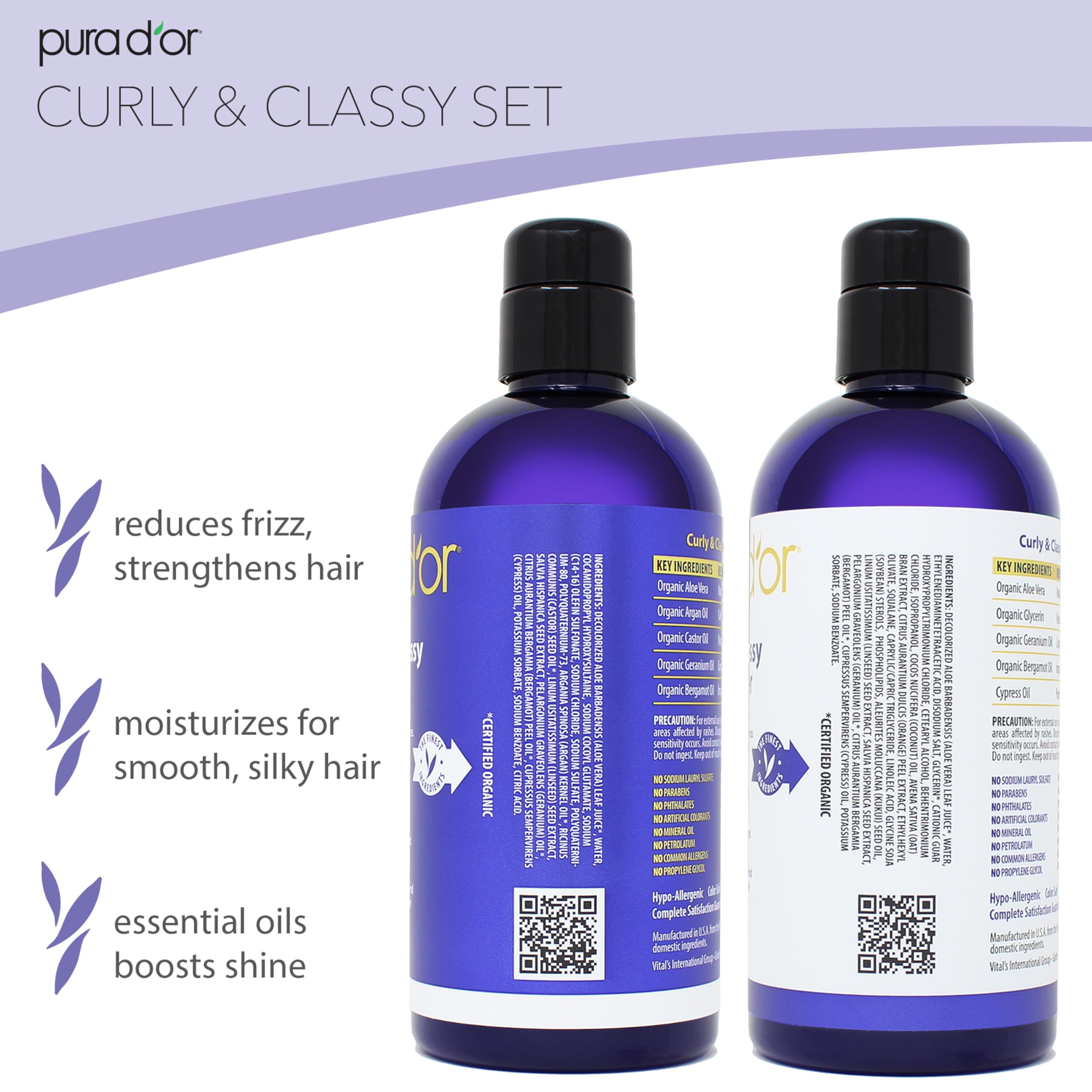 PURA D'OR Curly & Classy conditioner texture on wet hair for smooth detangling.