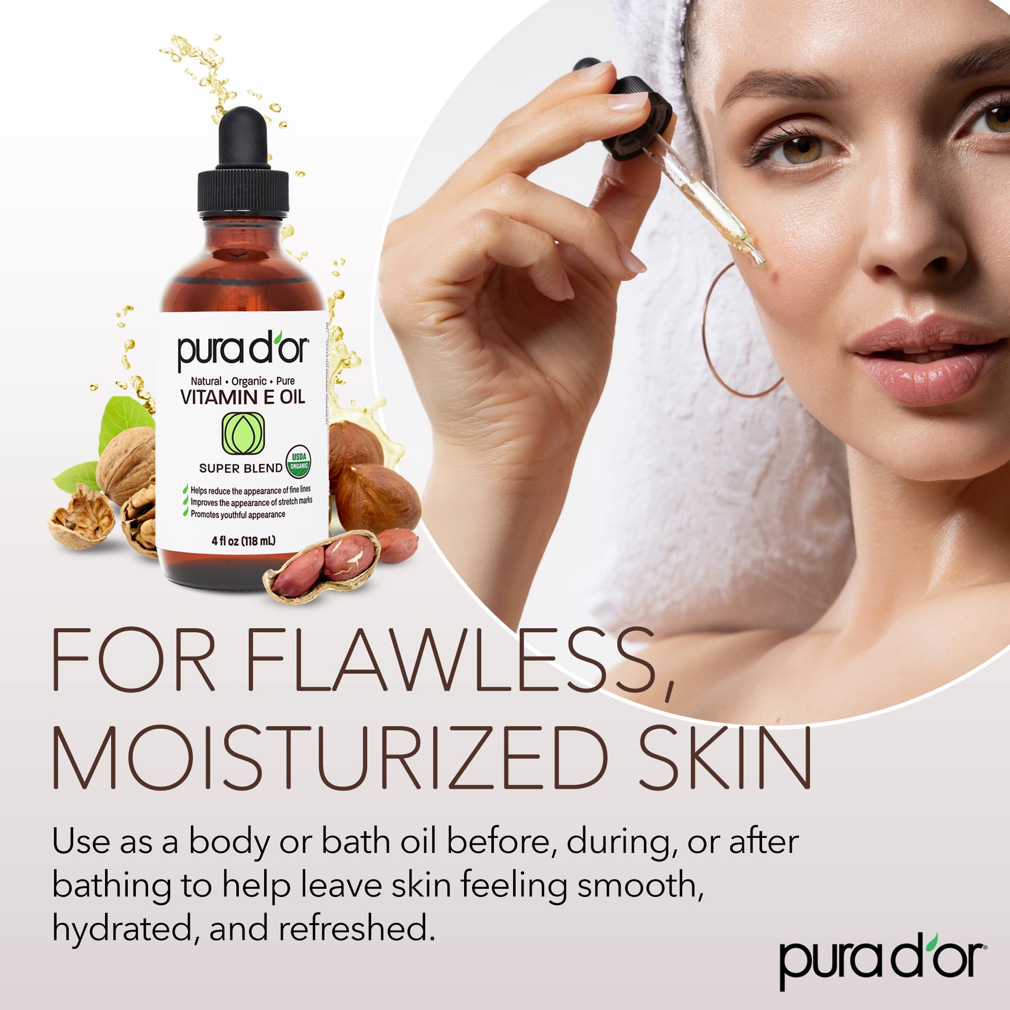 PURA D'OR Vitamin E oil added to bath for a soothing hydration soak.