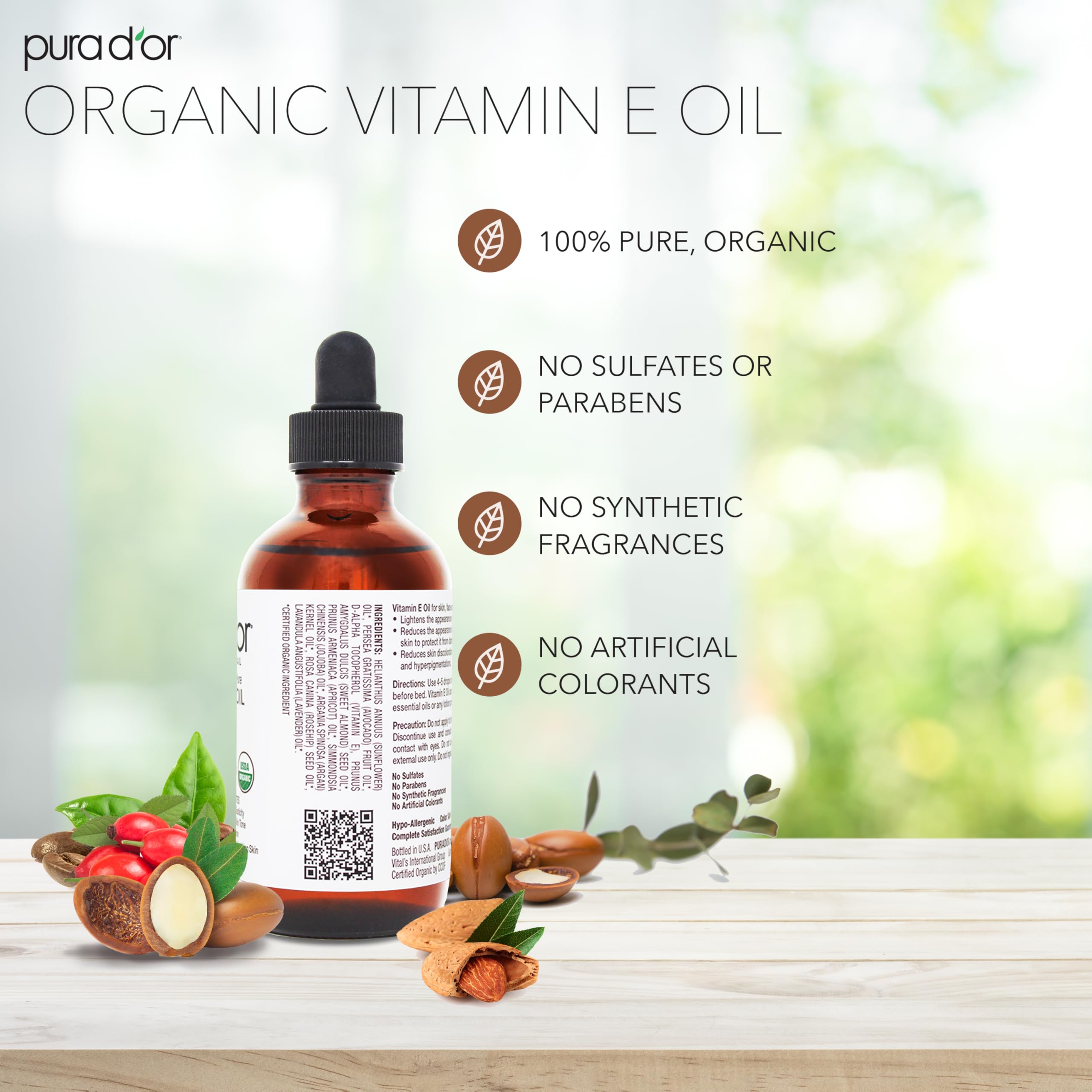 PURA D'OR Vitamin E oil is lightweight and fast-absorbing for daily use.