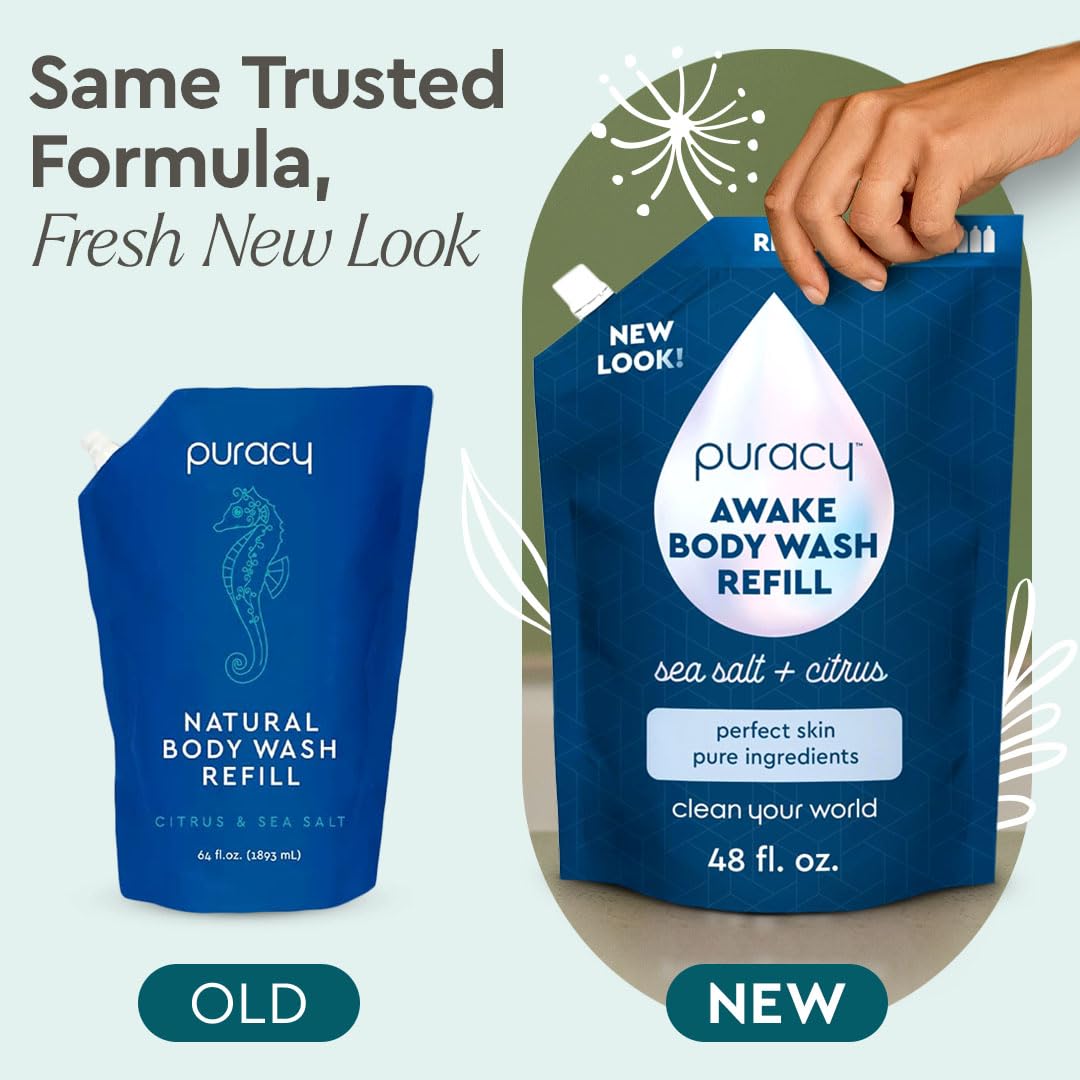 Puracy Awake Body Wash with citrus scent for a fresh morning routine.