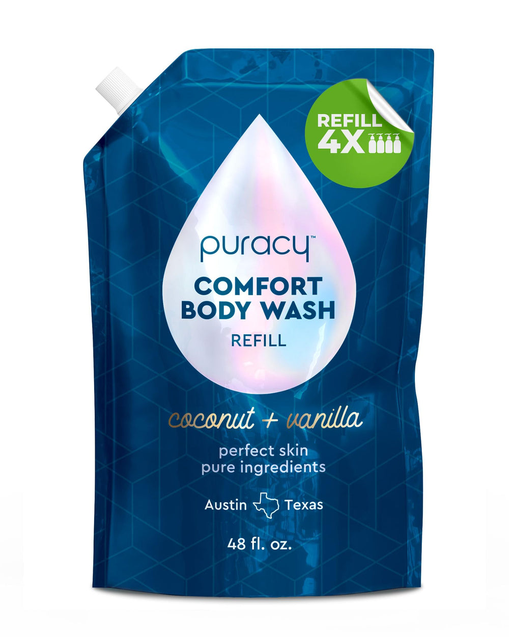 Puracy Comfort Body Wash bottle in coconut vanilla with soothing scent