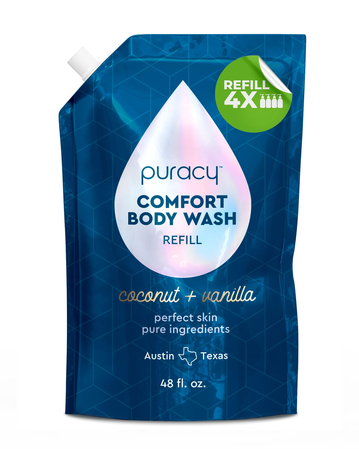 Puracy Comfort Body Wash bottle in coconut vanilla with soothing scent