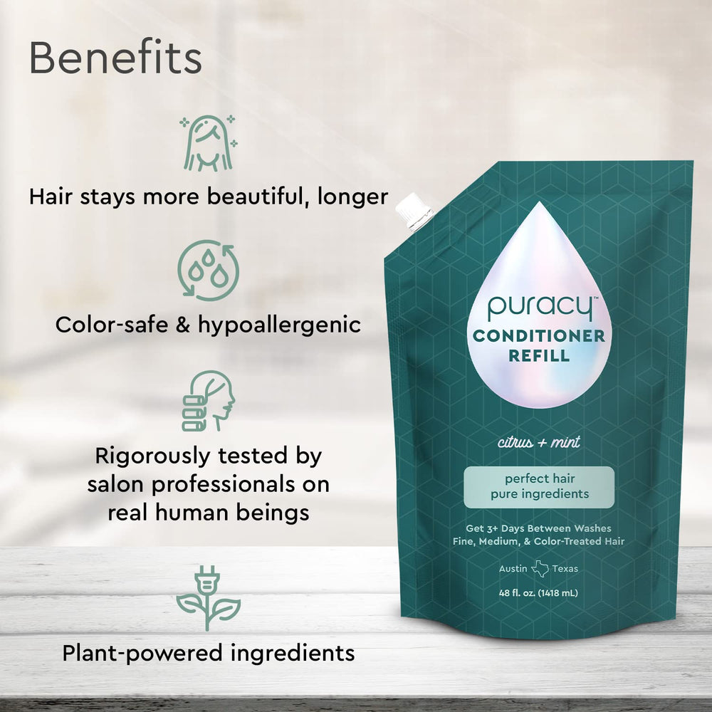 Puracy conditioner application scene shows even distribution on hair
