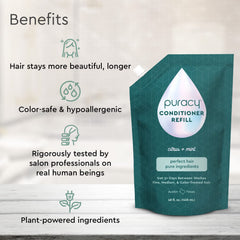 Puracy conditioner application scene shows even distribution on hair
