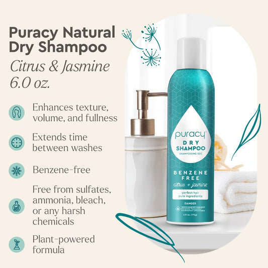 Puracy dry shampoo spray application closeup shows quick refreshing action.