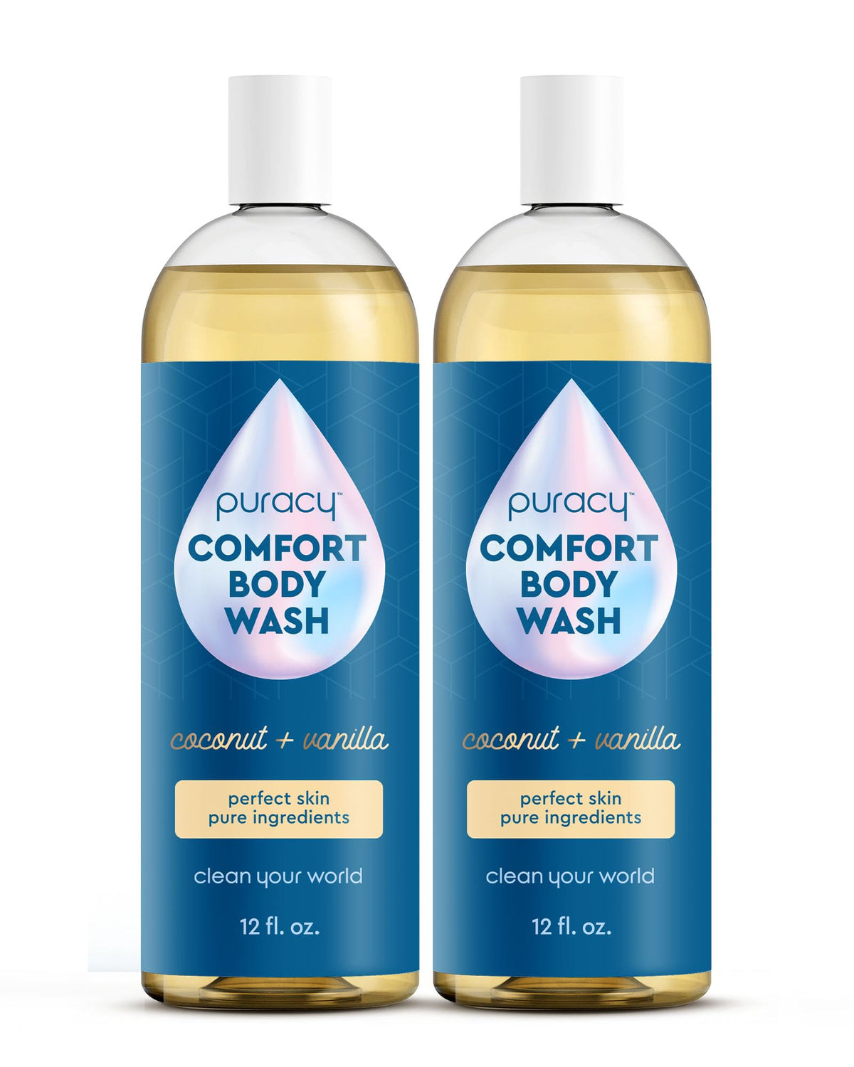 Puracy Natural Body Wash 2pk bottles on shelf, gentle cleansing for everyday skin