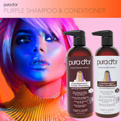 PURA D'OR Color Harmony purple shampoo lather in hand for cleansing routine