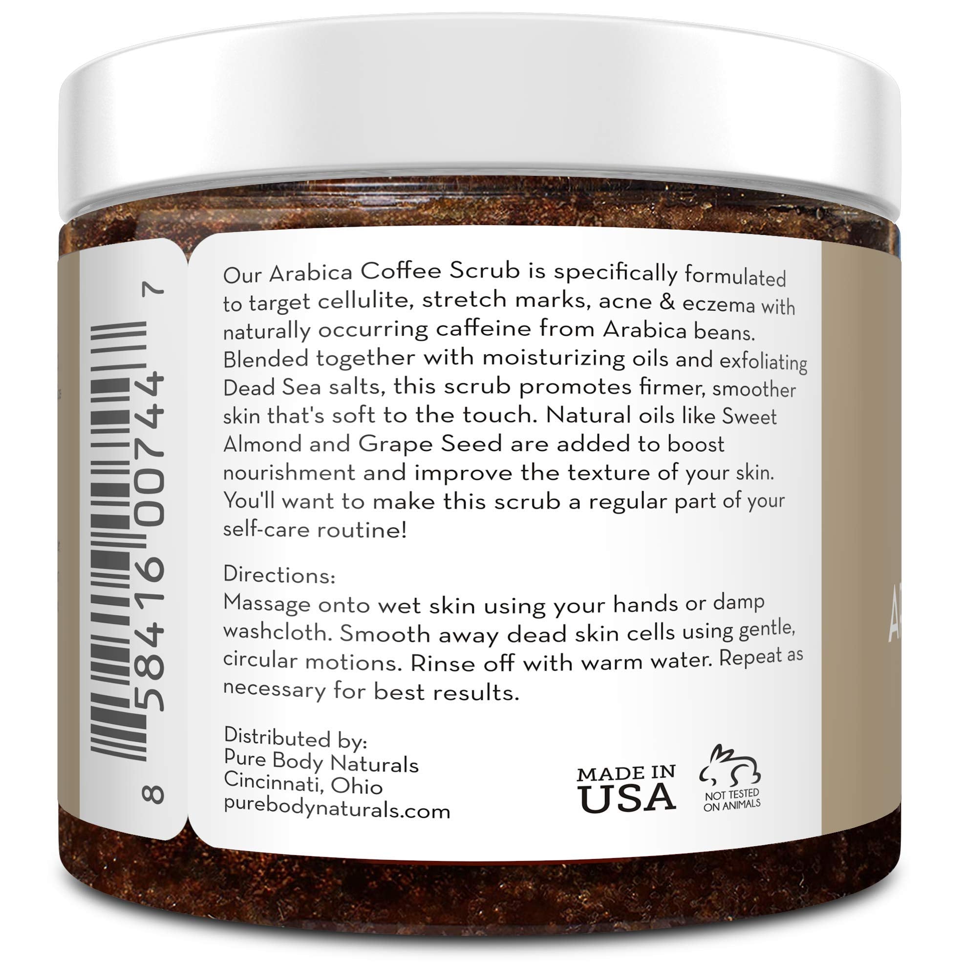 Oil blend label on Pure Body Naturals Arabica Coffee Scrub packaging