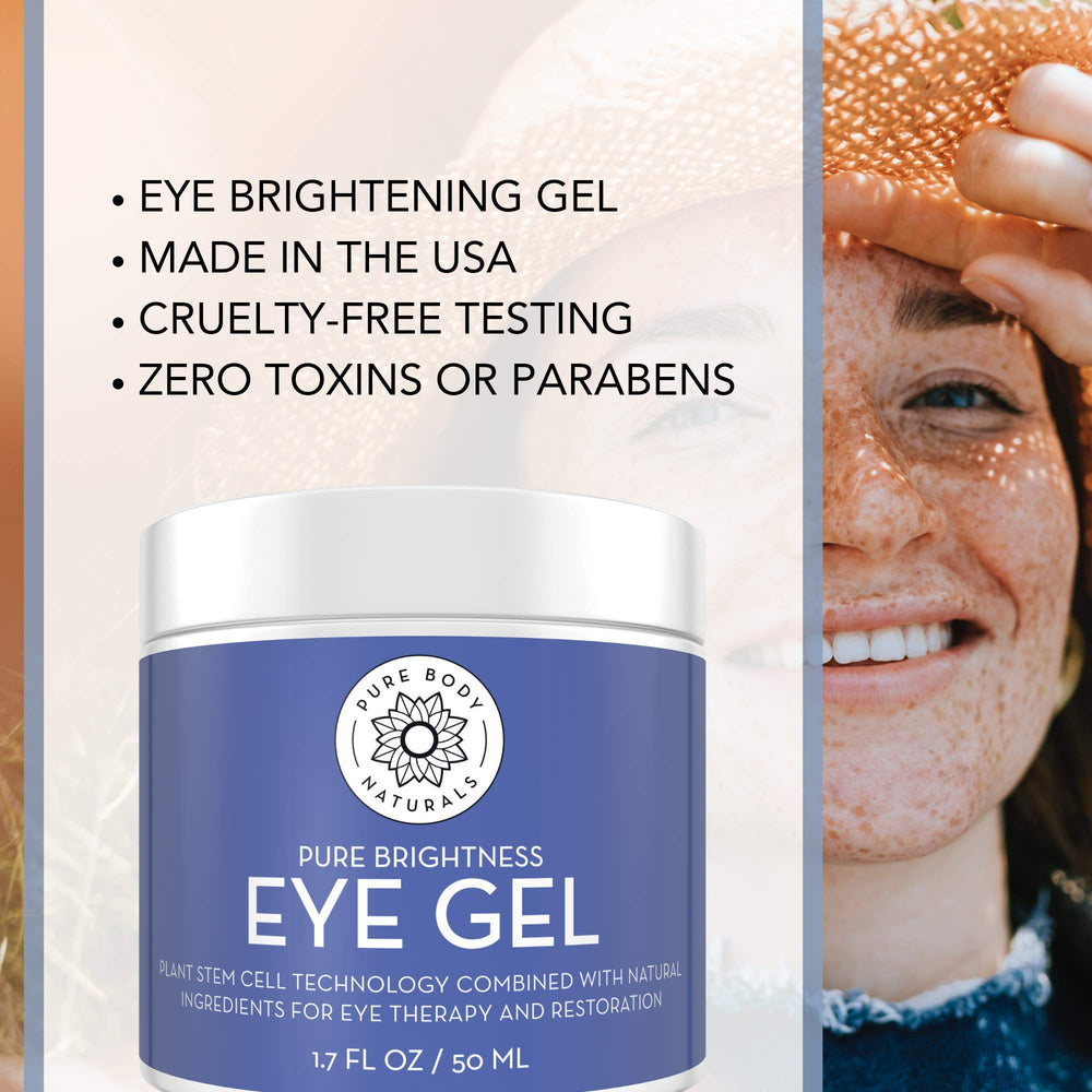 Pure Body Naturals eye gel jar on a clean surface highlighting compact packaging.